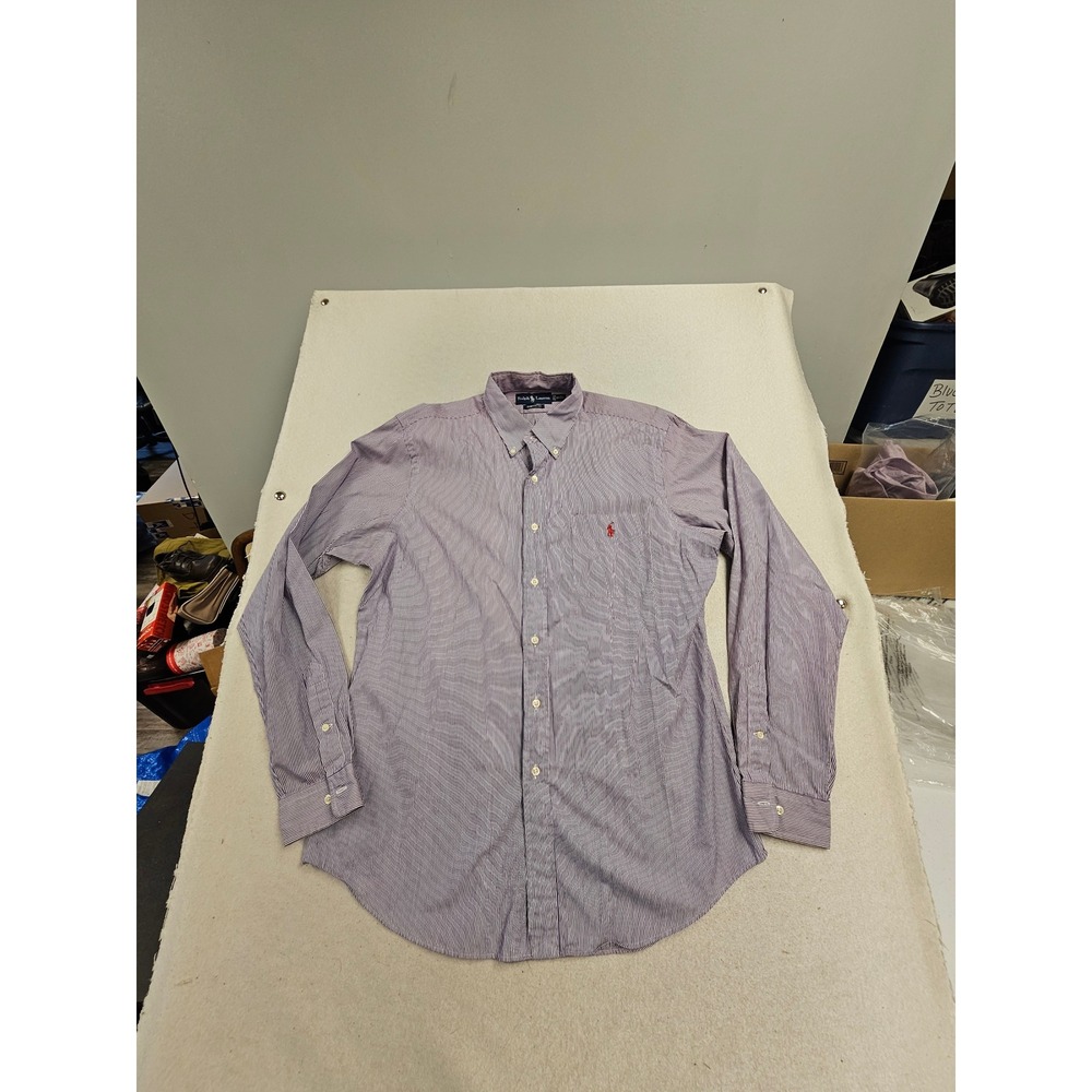 Ralph Lauren Custom Fit Purple White Striped Button Down Shirt Mens 16.5 L Pony